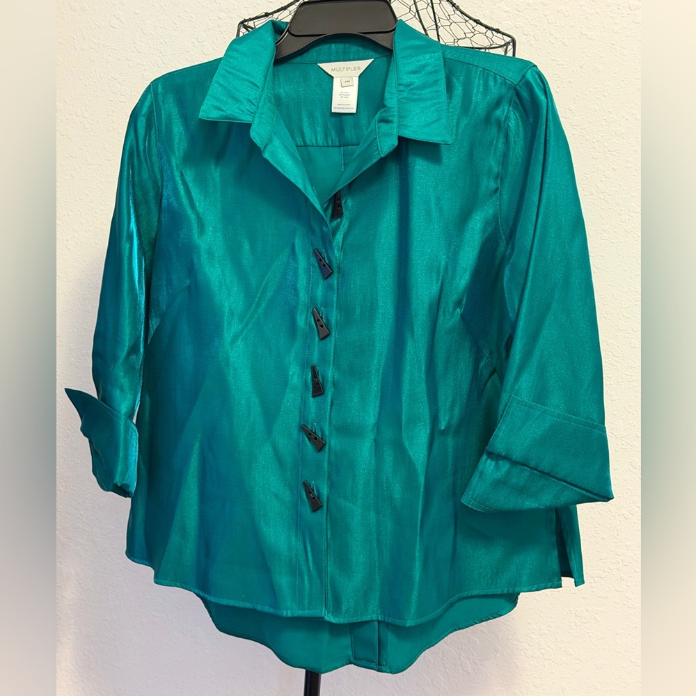 Multiples Green Button-Down Shirt - image 1